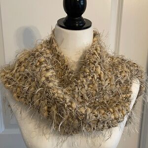 Handmade Chunky Textured Knit Tan/Cream Scarf